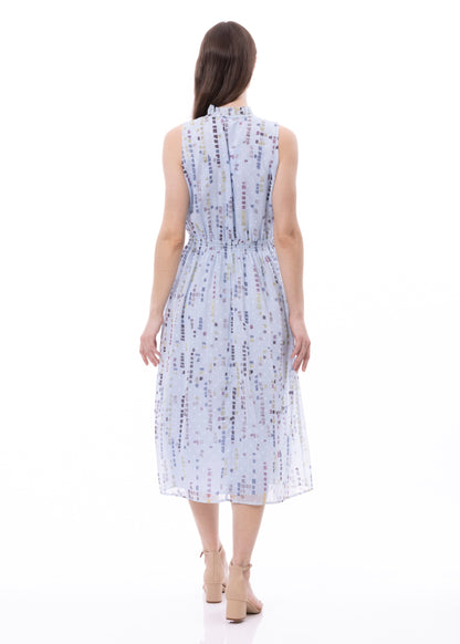 Sleeveless Smocked Waist Tie Front Dress With Pockets (Print)