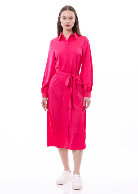 Button Down Long Sleeve Shirt Dress (Solid)