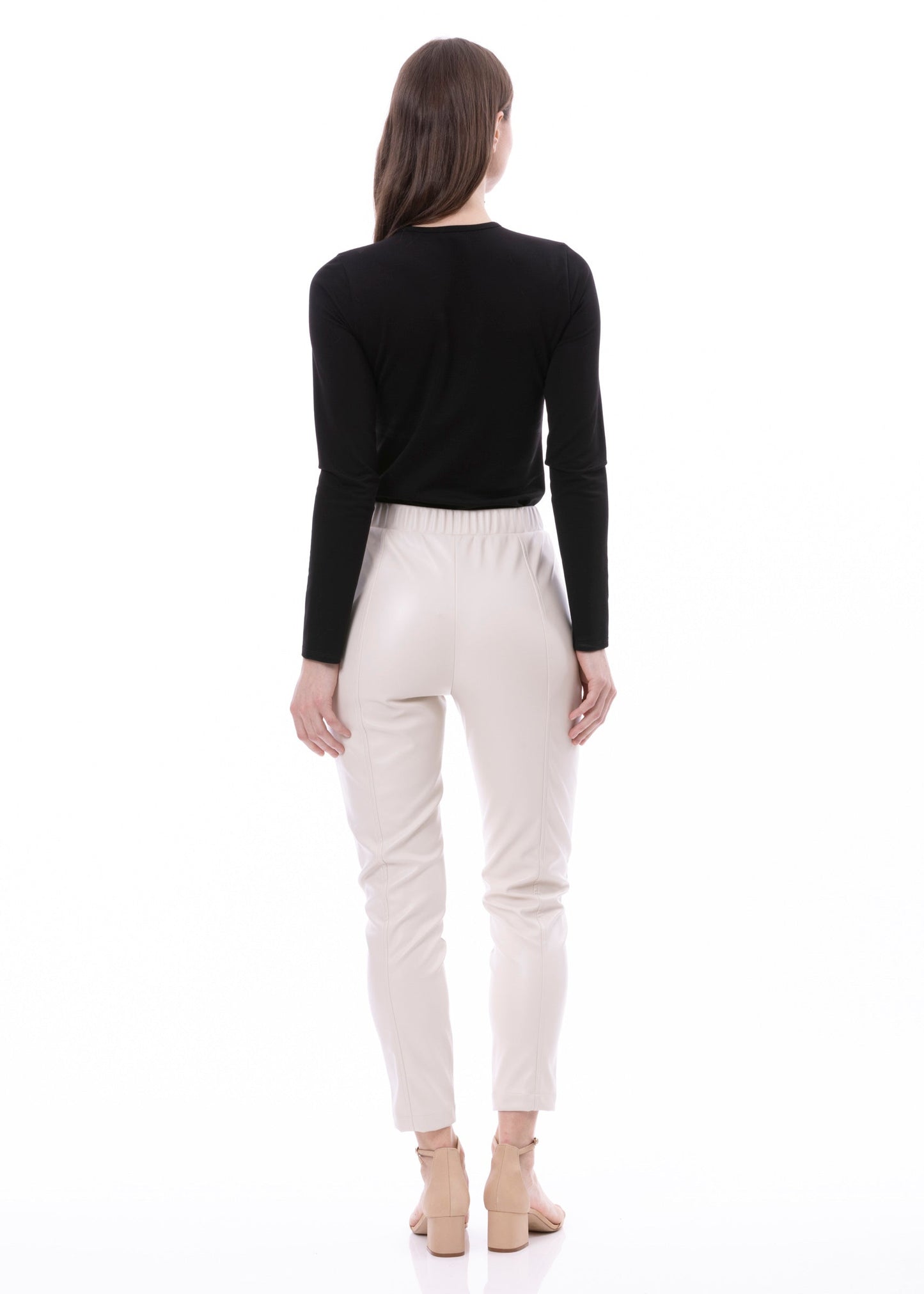 PU Leather Skinny Cigarettes Pant In Khaki Solid