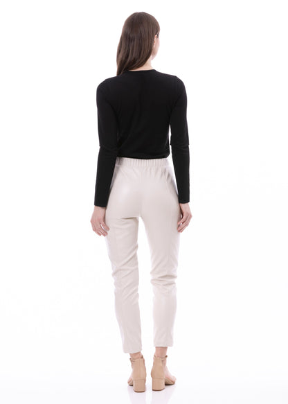 PU Leather Skinny Cigarettes Pant In Khaki Solid