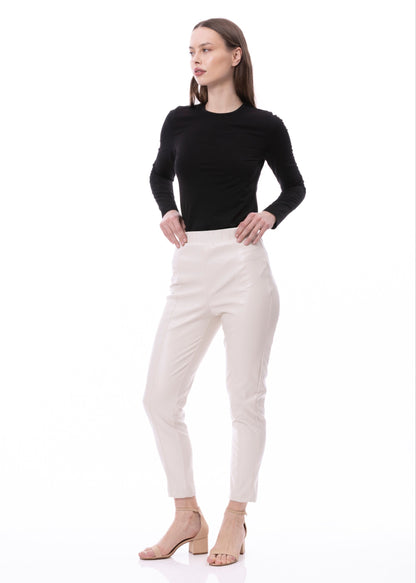 PU Leather Skinny Cigarettes Pant In Khaki Solid