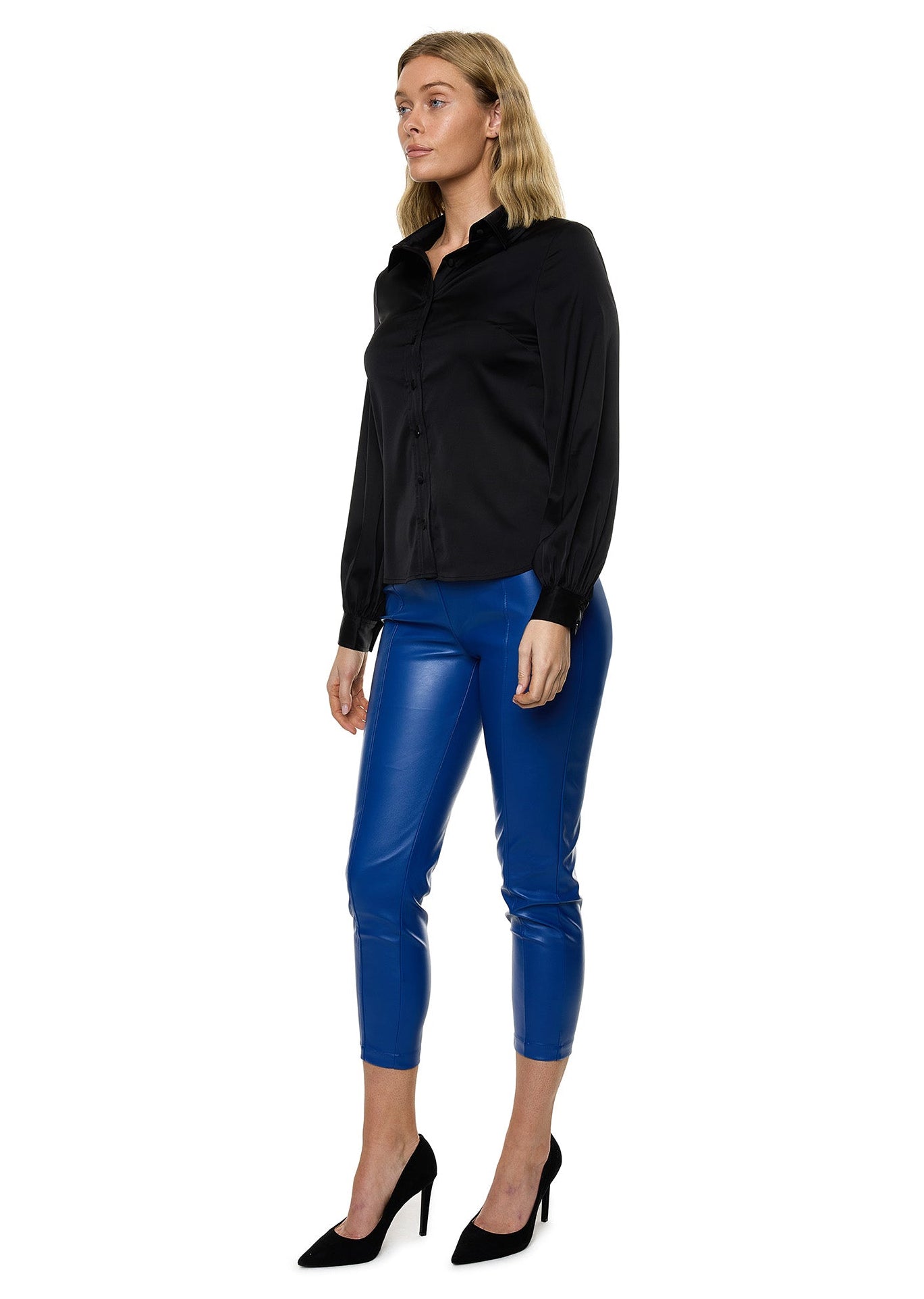 PU Leather Skinny Cigarettes Pant In Cobalt Solid