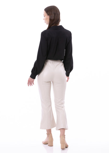 PU Leather Skinny Flare Pant In Khaki Solid