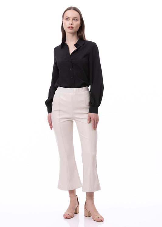 PU Leather Skinny Flare Pant In Khaki Solid