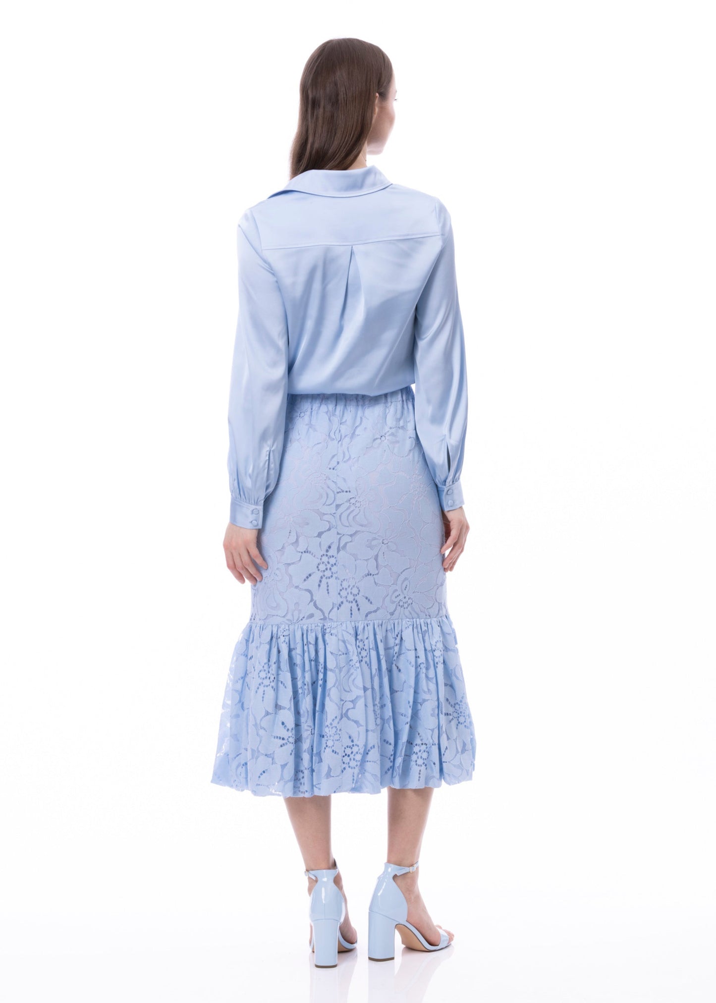 Balloon Flounce Elasticized Waist Sheath Lace Skirt With Pockets (Solid)