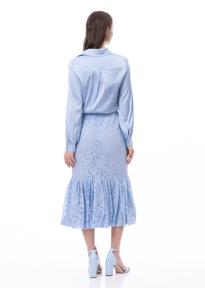 Balloon Flounce Elasticized Waist Sheath Lace Skirt With Pockets (Solid)