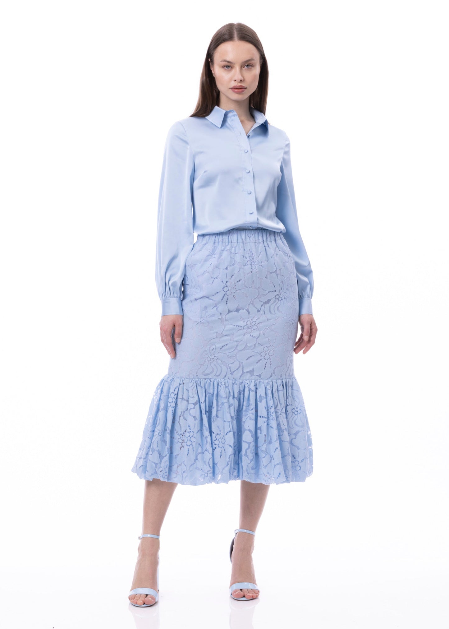 Balloon Flounce Elasticized Waist Sheath Lace Skirt With Pockets (Solid)