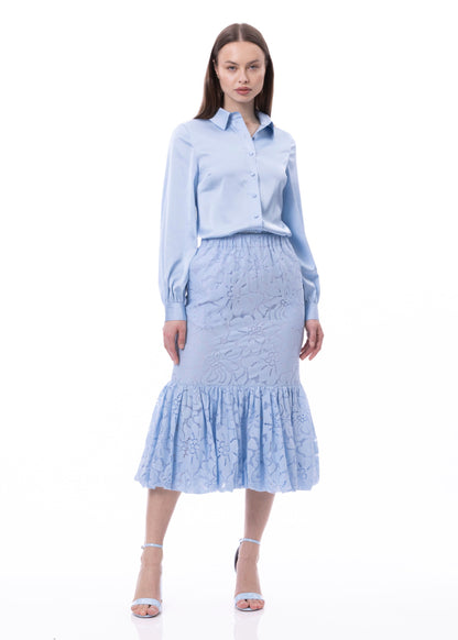 Balloon Flounce Elasticized Waist Sheath Lace Skirt With Pockets (Solid)