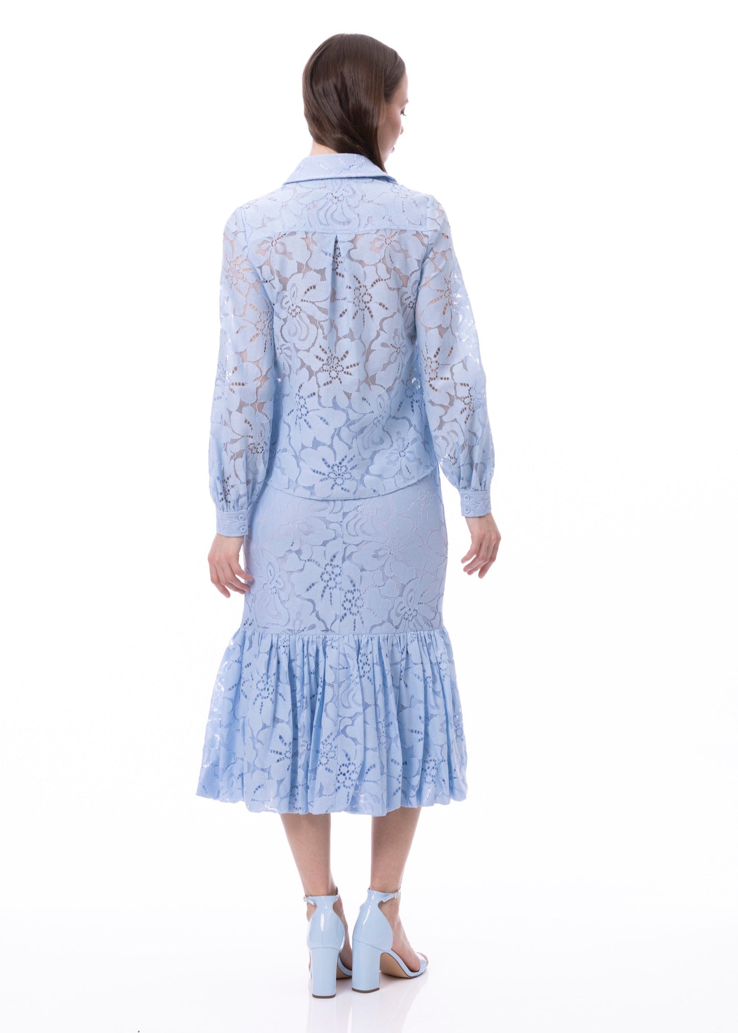 Button Down Long Sleeve Lace Shirt (Solid)