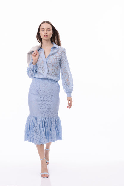 Button Down Long Sleeve Lace Shirt (Solid)